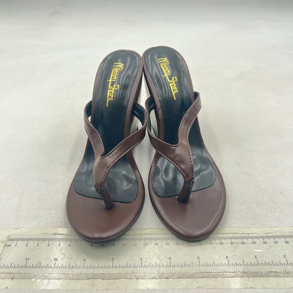 Milooey shoes Brown Round Toe Flip Flops Sandals Wedge High Heels Slip On Shoes - Picture 3 of 8